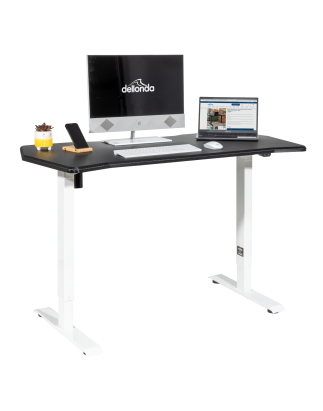 Dellonda Single Motor Height-Adjustable Electric Sit & Stand Gaming Desk with Carbon Fibre Desktop & White Frame