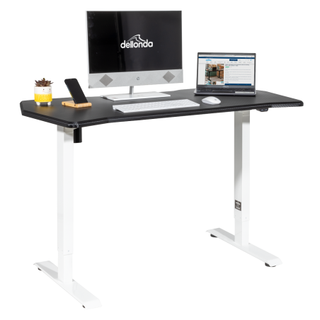 Dellonda Single Motor Height-Adjustable Electric Sit & Stand Gaming Desk with Carbon Fibre Desktop & White Frame