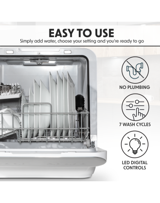 Dellonda 3 Place Settings Mini Portable Tabletop Dishwasher with 7 Wash Functions