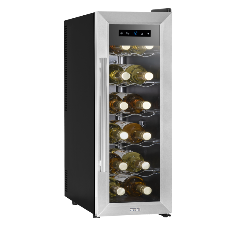 Baridi 12 Bottle Wine Cooler with Digital Touchscreen Controls & LED Light, Stainless Steel