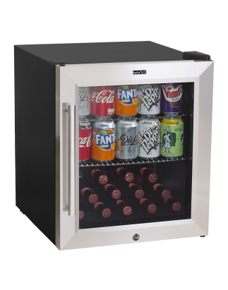 Baridi 50L Tabletop Drinks Fridge, Mini Beer Cooler, Glass Door, Stainless Steel