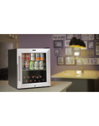 Baridi 50L Tabletop Drinks Fridge, Mini Beer Cooler, Glass Door, Stainless Steel