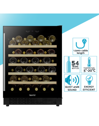 Baridi 54 Bottle Wine Cellar Fridge with Digital Touch Screen Controls, Black