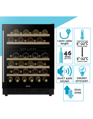 Baridi 46 Bottle Wine Cellar Fridge with Digital Touch Screen Controls, Black