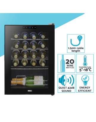 Baridi Wine Cooler/Fridge, Digital Touchscreen Controls, LED Light, 20 Bottle - Black