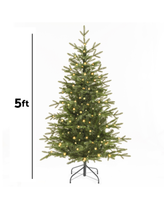 Arbre de Noël à charnière illuminé Dellonda de 5 pieds avec lumières LED blanc chaud et embouts en PE/PVC