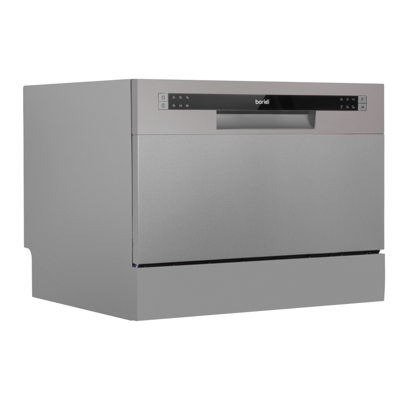 Baridi Compact Tabletop Dishwasher 6 Place Settings, 6 Programmes, Low Noise, 6.5L Cycle, Start Delay - Silver