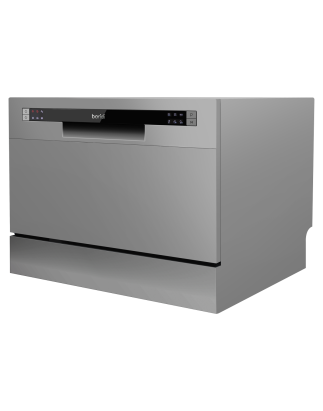 Baridi Compact Tabletop Dishwasher 6 Place Settings, 6 Programmes, Low Noise, 6.5L Cycle, Start Delay - Silver