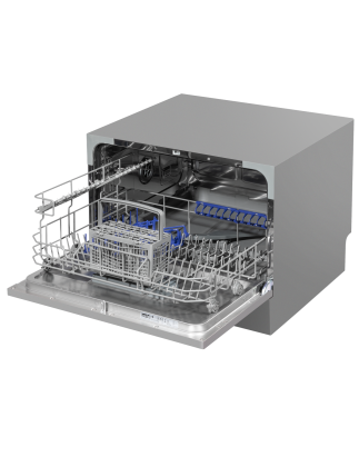 Baridi Compact Tabletop Dishwasher 6 Place Settings, 6 Programmes, Low Noise, 6.5L Cycle, Start Delay - Silver