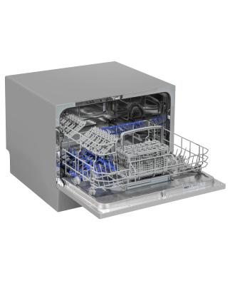 Baridi Compact Tabletop Dishwasher 6 Place Settings, 6 Programmes, Low Noise, 6.5L Cycle, Start Delay - Silver