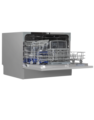 Baridi Compact Tabletop Dishwasher 6 Place Settings, 6 Programmes, Low Noise, 6.5L Cycle, Start Delay - Silver