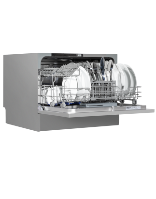 Baridi Compact Tabletop Dishwasher 6 Place Settings, 6 Programmes, Low Noise, 6.5L Cycle, Start Delay - Silver