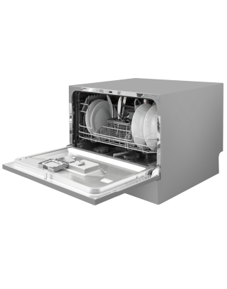 Baridi Compact Tabletop Dishwasher 6 Place Settings, 6 Programmes, Low Noise, 6.5L Cycle, Start Delay - Silver