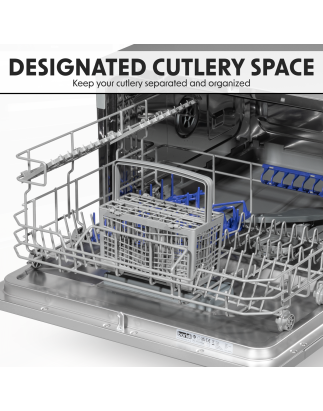 Baridi Compact Tabletop Dishwasher 6 Place Settings, 6 Programmes, Low Noise, 6.5L Cycle, Start Delay - Silver