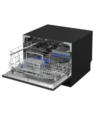 Baridi Compact Tabletop Dishwasher 6 Place Settings, 6 Programmes, Low Noise, 6.5L Cycle, Start Delay - Black