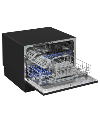 Baridi Compact Tabletop Dishwasher 6 Place Settings, 6 Programmes, Low Noise, 6.5L Cycle, Start Delay - Black