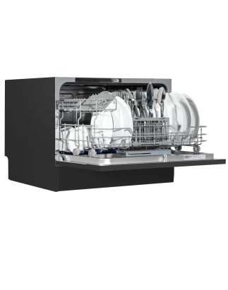 Baridi Compact Tabletop Dishwasher 6 Place Settings, 6 Programmes, Low Noise, 6.5L Cycle, Start Delay - Black