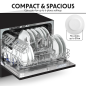 Baridi Compact Tabletop Dishwasher 6 Place Settings, 6 Programmes, Low Noise, 6.5L Cycle, Start Delay - Black