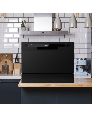 Baridi Compact Tabletop Dishwasher 6 Place Settings, 6 Programmes, Low Noise, 6.5L Cycle, Start Delay - Black