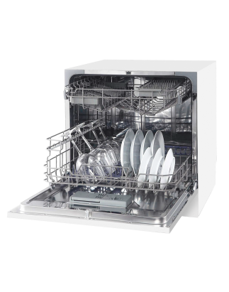 Baridi Compact Tabletop Dishwasher 8 Place Settings, 6 Programmes, Low Noise, 8L Cycle, Start Delay - White