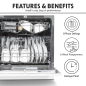 Baridi Compact Tabletop Dishwasher 8 Place Settings, 6 Programmes, Low Noise, 8L Cycle, Start Delay - White