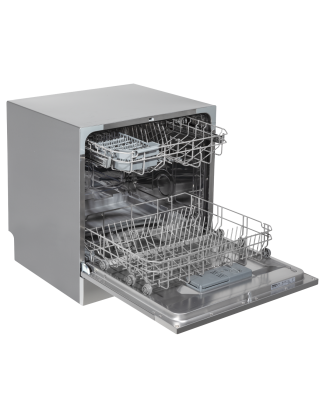 Baridi Compact Tabletop Dishwasher 8 Place Settings, 6 Programmes, Low Noise, 8L Cycle, Start Delay - Silver