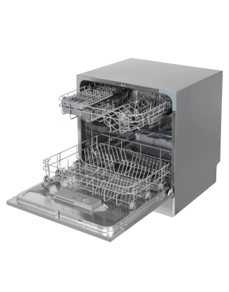 Baridi Compact Tabletop Dishwasher 8 Place Settings, 6 Programmes, Low Noise, 8L Cycle, Start Delay - Silver