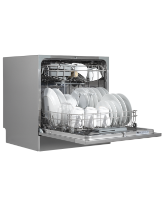 Baridi Compact Tabletop Dishwasher 8 Place Settings, 6 Programmes, Low Noise, 8L Cycle, Start Delay - Silver