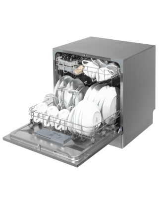 Baridi Compact Tabletop Dishwasher 8 Place Settings, 6 Programmes, Low Noise, 8L Cycle, Start Delay - Silver