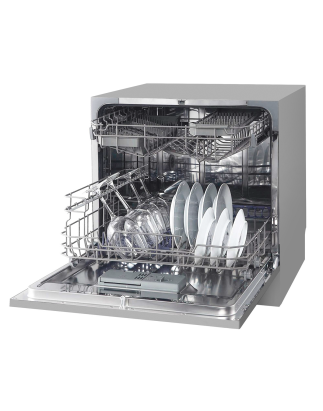 Baridi Compact Tabletop Dishwasher 8 Place Settings, 6 Programmes, Low Noise, 8L Cycle, Start Delay - Silver