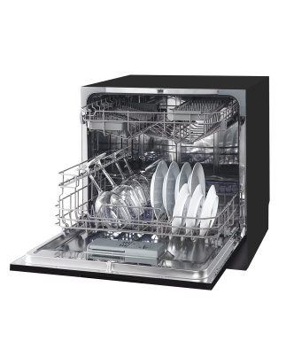 Baridi Compact Tabletop Dishwasher 8 Place Settings, 6 Programmes, Low Noise, 8L Cycle, Start Delay - Black