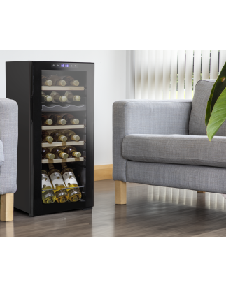 Baridi 18 Bottle Dual Zone Wine Cooler, Fridge with Digital Touchscreen Controls, Wooden Shelves & LED Light, Black