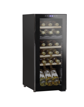 Baridi 18 Bottle Dual Zone Wine Cooler, Fridge with Digital Touchscreen Controls, Wooden Shelves & LED Light, Black