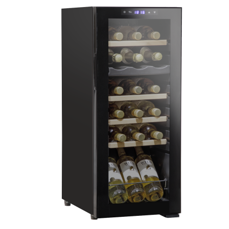 Baridi 18 Bottle Dual Zone Wine Cooler, Fridge with Digital Touchscreen Controls, Wooden Shelves & LED Light, Black