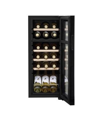 Baridi 18 Bottle Dual Zone Wine Cooler, Fridge with Digital Touchscreen Controls, Wooden Shelves & LED Light, Black