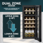 Baridi 18 Bottle Dual Zone Wine Cooler, Fridge with Digital Touchscreen Controls, Wooden Shelves & LED Light, Black