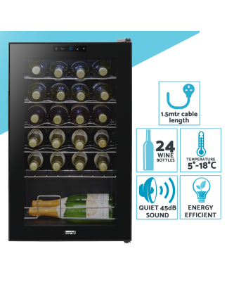 Baridi 24 Bottle Wine Cooler Fridge with Digital Touch Screen Controls & LED Light, Black