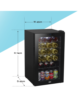 Baridi 24 Bottle Wine Cooler Fridge with Digital Touch Screen Controls & LED Light, Black