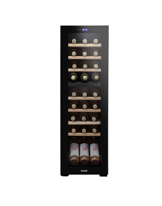 Baridi 27 Bottle Dual Zone Wine Cooler, Fridge with Digital Touchscreen Controls, Wooden Shelves & LED Light, Black