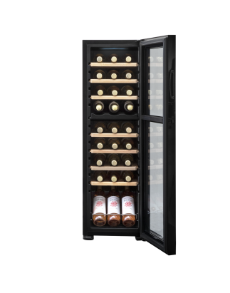 Baridi 27 Bottle Dual Zone Wine Cooler, Fridge with Digital Touchscreen Controls, Wooden Shelves & LED Light, Black