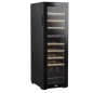 Baridi 27 Bottle Dual Zone Wine Cooler, Fridge with Digital Touchscreen Controls, Wooden Shelves & LED Light, Black