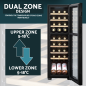 Baridi 27 Bottle Dual Zone Wine Cooler, Fridge with Digital Touchscreen Controls, Wooden Shelves & LED Light, Black