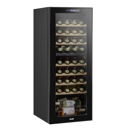 Baridi 36 Bottle Dual Zone Wine Cooler, Fridge with Digital Touchscreen Controls, Wooden Shelves & LED Light, Black