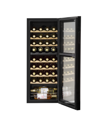 Baridi 36 Bottle Dual Zone Wine Cooler, Fridge with Digital Touchscreen Controls, Wooden Shelves & LED Light, Black