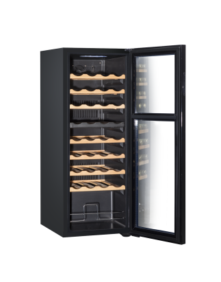 Baridi 36 Bottle Dual Zone Wine Cooler, Fridge with Digital Touchscreen Controls, Wooden Shelves & LED Light, Black