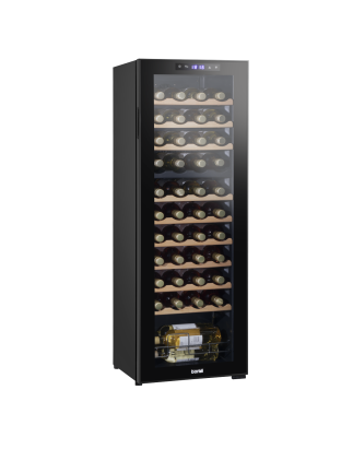 Baridi 44 Bottle Dual Zone Wine Cooler, Fridge with Digital Touchscreen Controls, Wooden Shelves & LED Light, Black