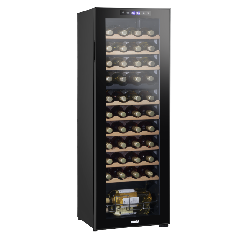 Baridi 44 Bottle Dual Zone Wine Cooler, Fridge with Digital Touchscreen Controls, Wooden Shelves & LED Light, Black