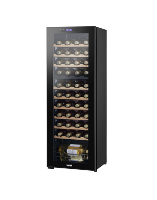 Baridi 44 Bottle Dual Zone Wine Cooler, Fridge with Digital Touchscreen Controls, Wooden Shelves & LED Light, Black