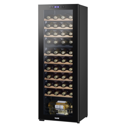 Baridi 44 Bottle Dual Zone Wine Cooler, Fridge with Digital Touchscreen Controls, Wooden Shelves & LED Light, Black