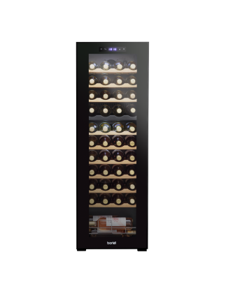 Baridi 44 Bottle Dual Zone Wine Cooler, Fridge with Digital Touchscreen Controls, Wooden Shelves & LED Light, Black